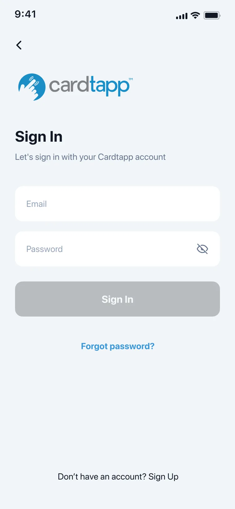 Login empty state screen from the NextGen UI progressive web app