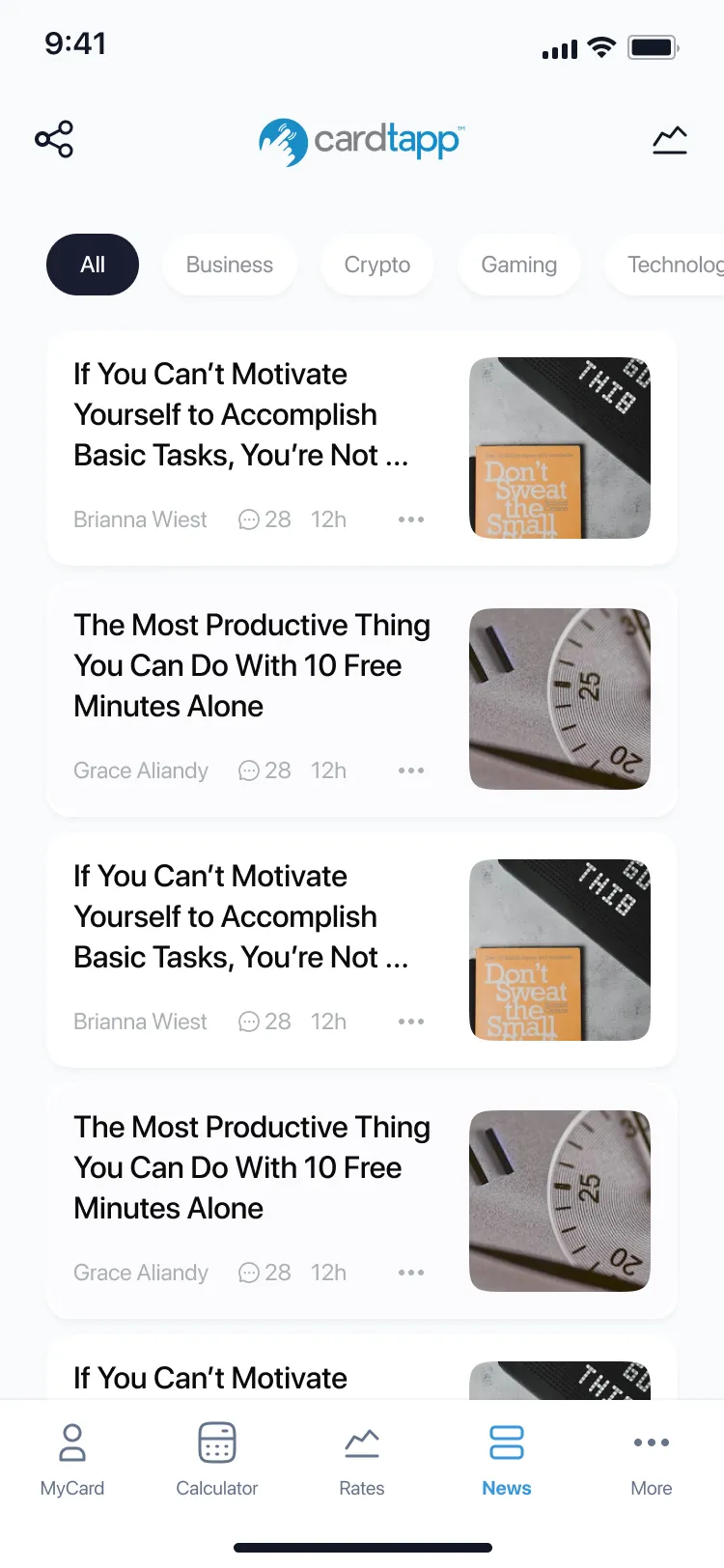 News screen from the NextGen UI progressive web app