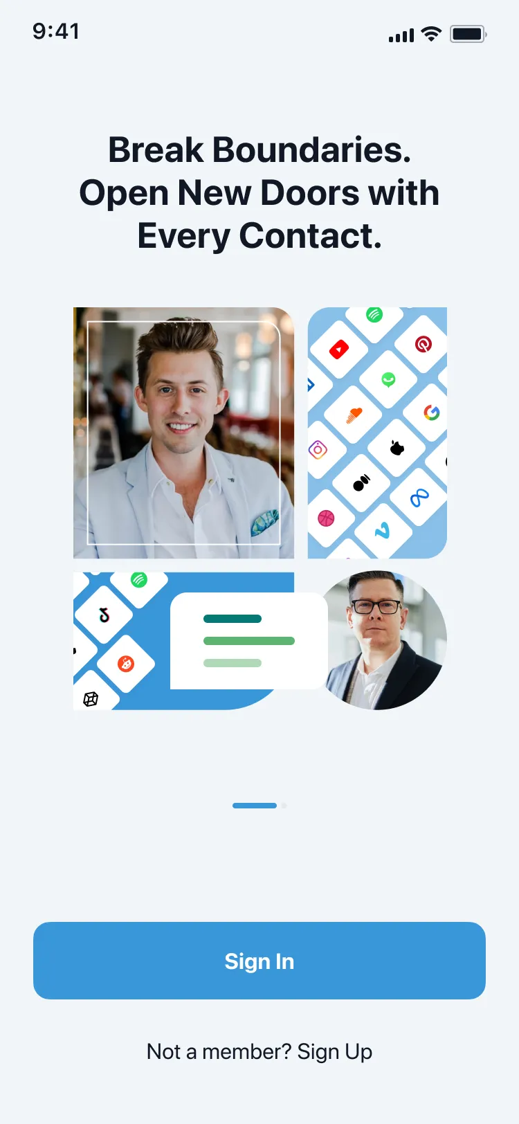 Onboarding flow screen from the NextGen UI progressive web app