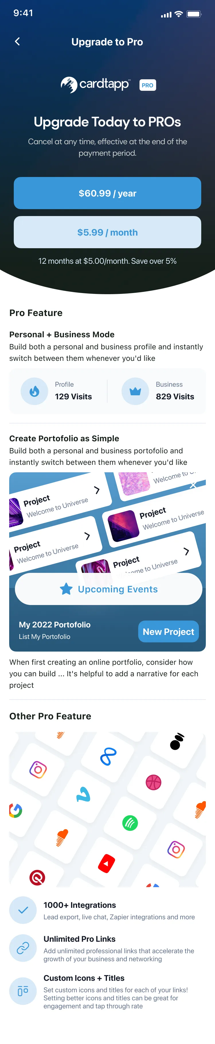 Pro screen from the NextGen UI progressive web app